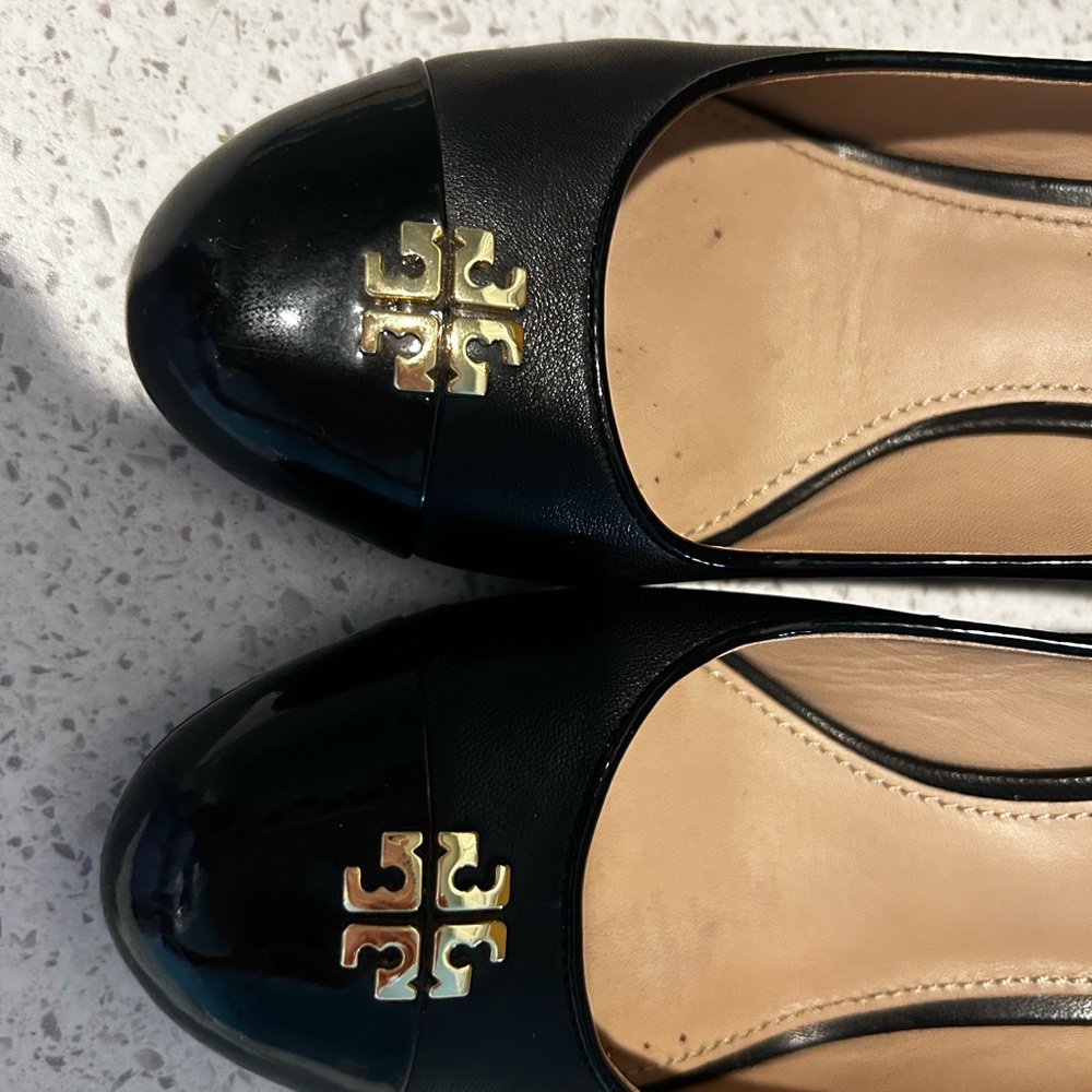 Tory Burch Black Heels with Gold Logo